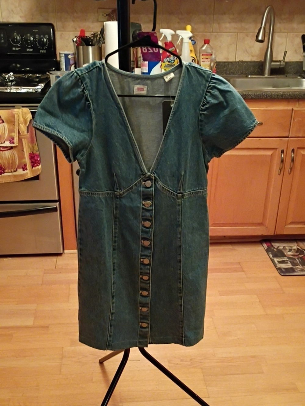 Levi's Blue Denim Midi Dress with Front Button Placket